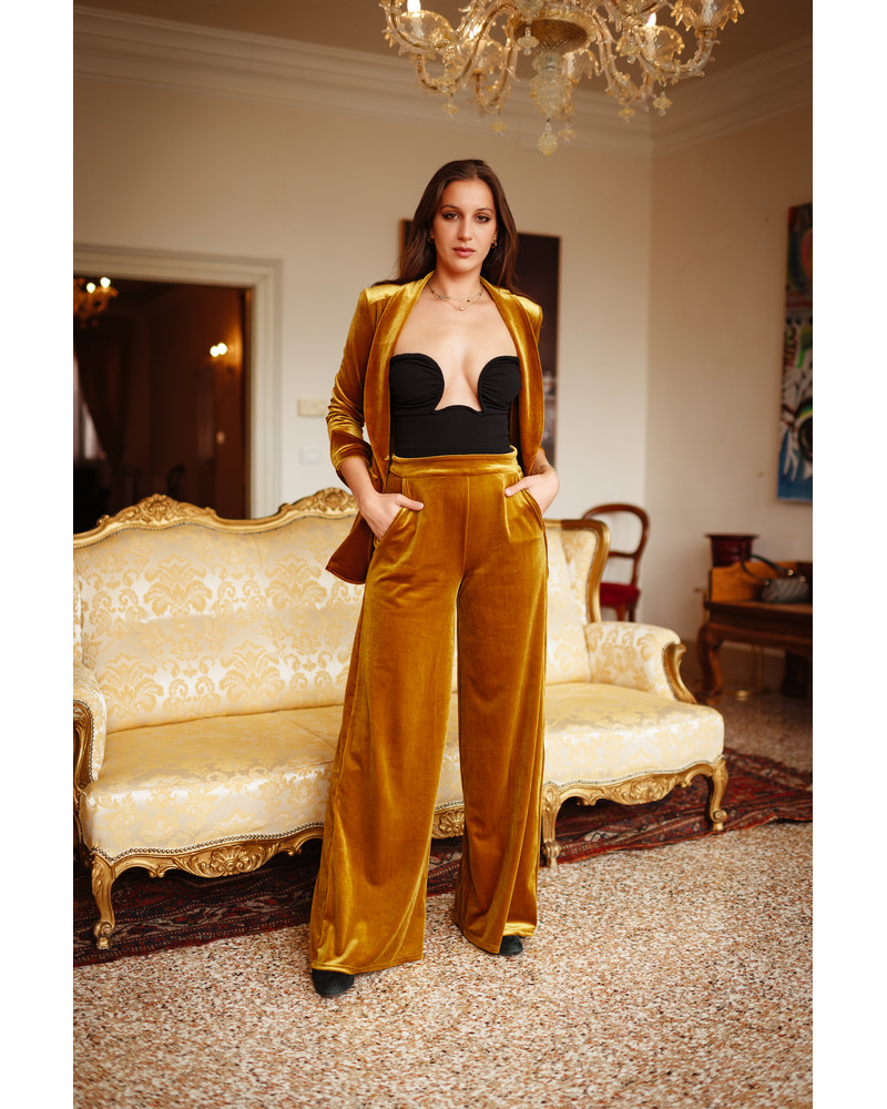 WIDE VELVET TROUSERS MUSTARD