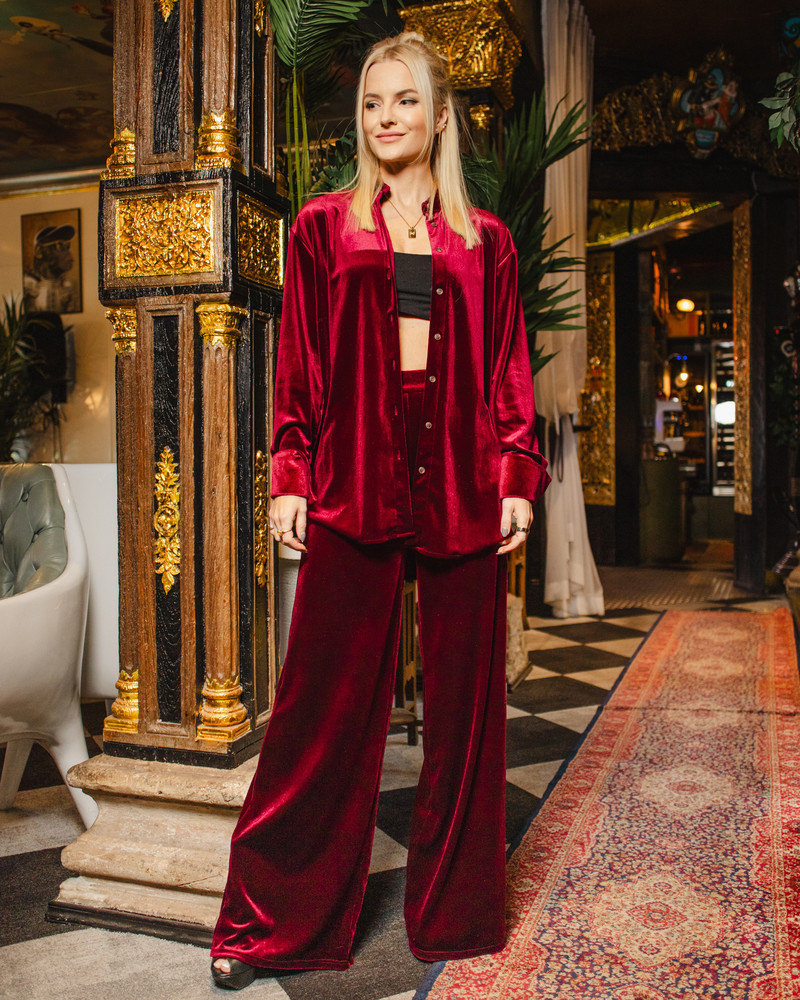 WIDE VELVET TROUSERS RED