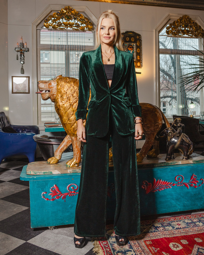 WIDE VELVET TROUSERS GREEN