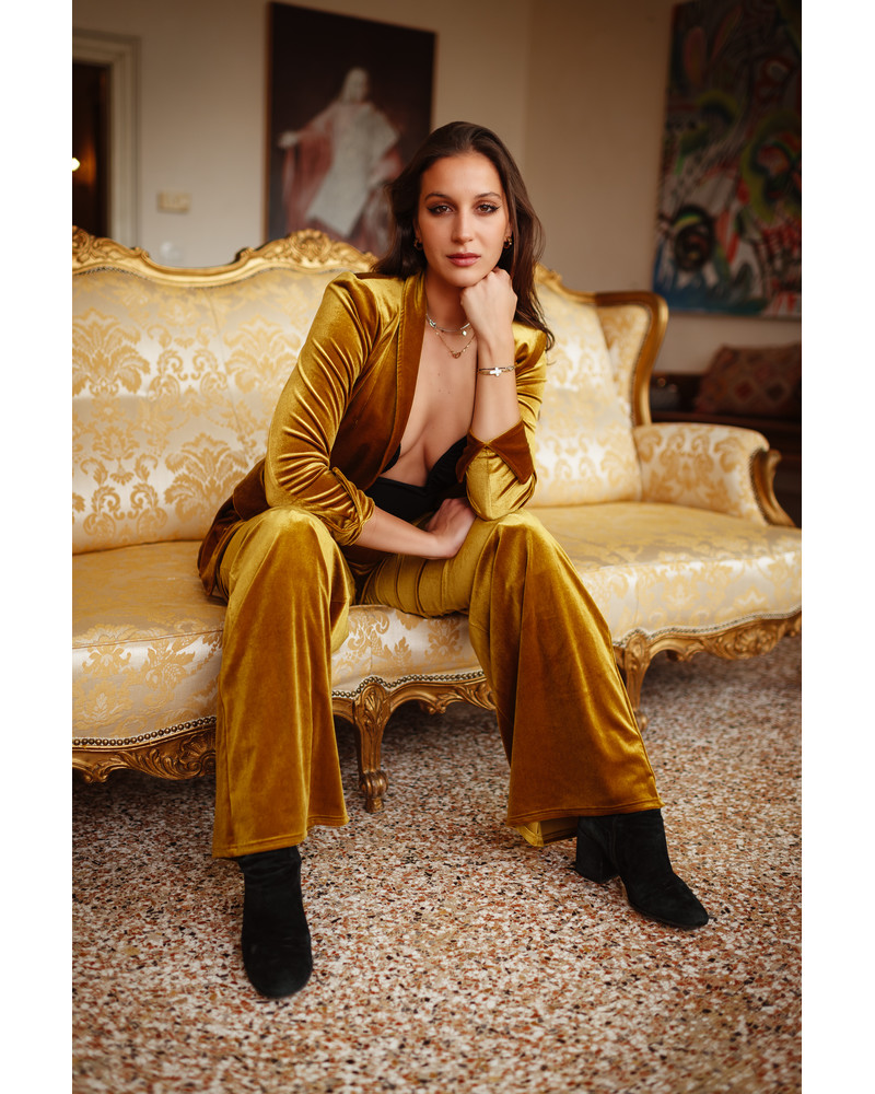 WIDE VELVET TROUSERS MUSTARD